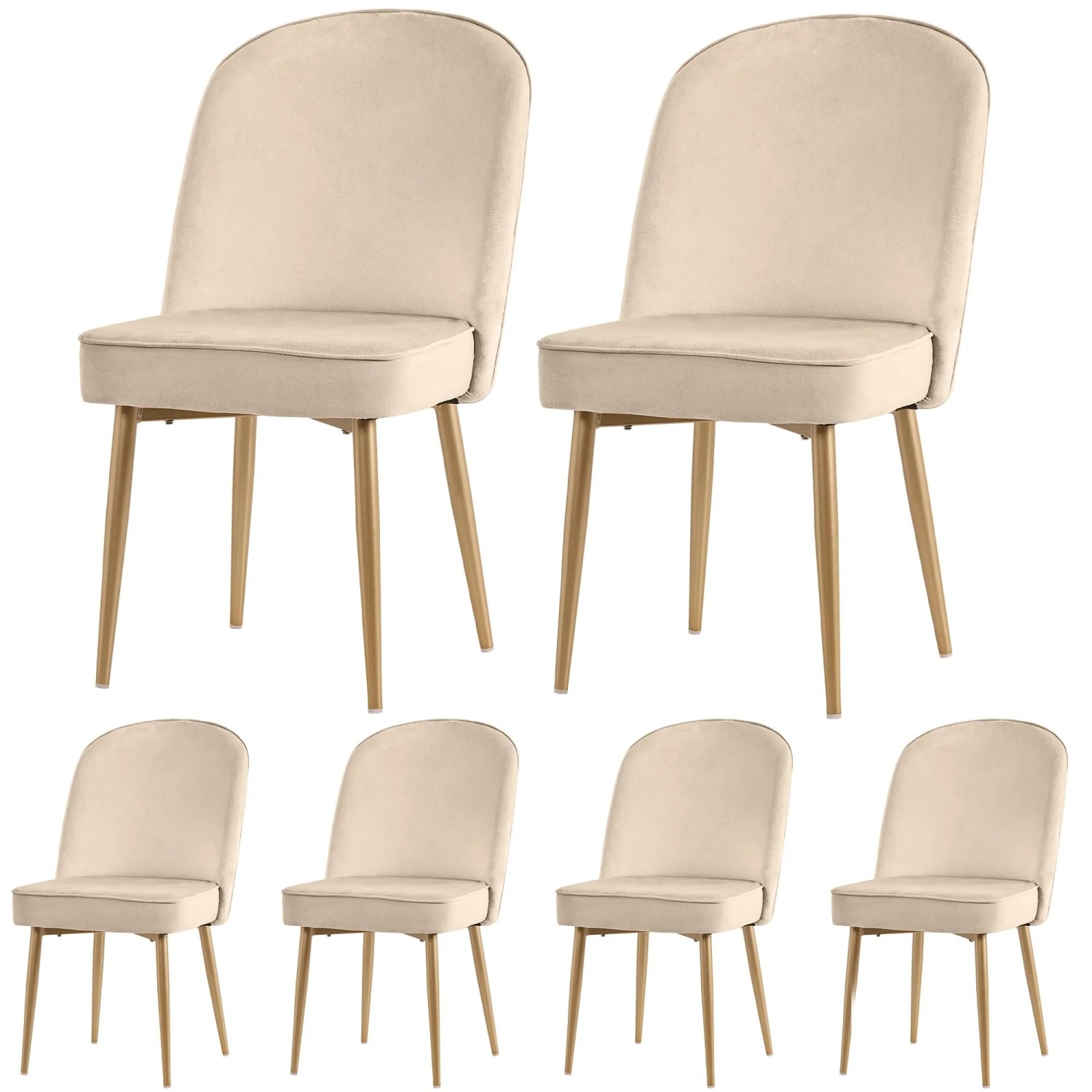 Merax Esszimmerstuhl 6Er Set Beige Samt Goldfarbene Beine