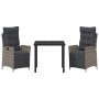 Graue 3-tlg. vidaXL Garten Essgruppe aus Poly Rattan mit Tisch und 2 Stühlen.