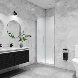 AICA Doppeltür 90x195cm Milchglas, Schwingtür Duschtür mit Chromrahmen in Badezimmer.