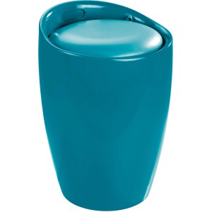 Petrolfarbener Wenko Badhocker Candy mit Wäschesack, Kunststoff, 20 l Fassungsvermögen.