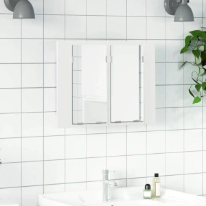 Weißer LED-Bad-Spiegelschrank mit zwei Spiegeltüren und RGB-Licht über einem Waschbecken. Modernes Design für Ihr Badezimmer.