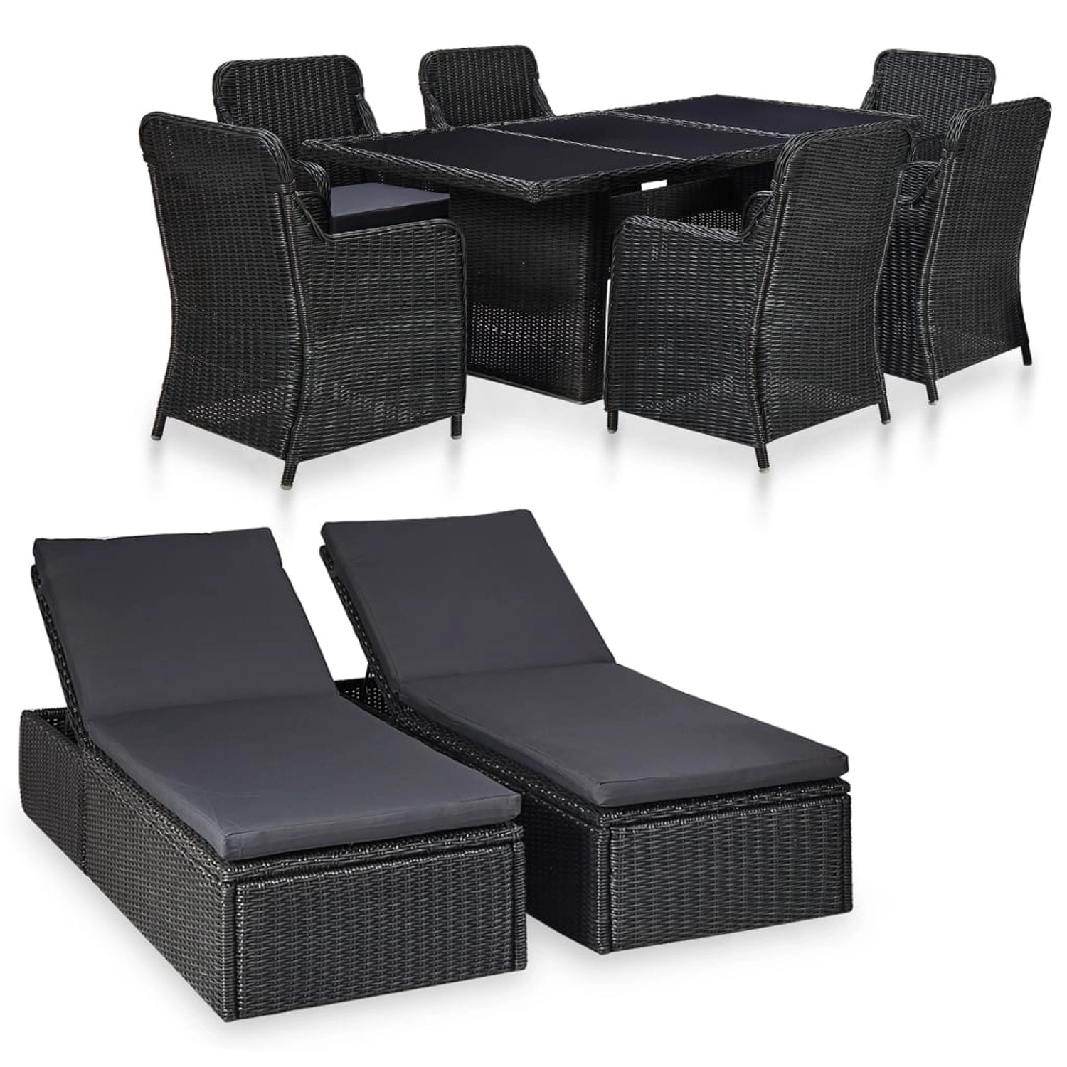 vidaXL 9-tlg Garten-Essgruppe Poly Rattan Schwarz Modell 4