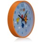 Blaue Kinderwanduhr mit Elefant-Motiv und orangefarbenem Rahmen, Ø 25 cm. DieMaus Uhr für das Kinderzimmer.
