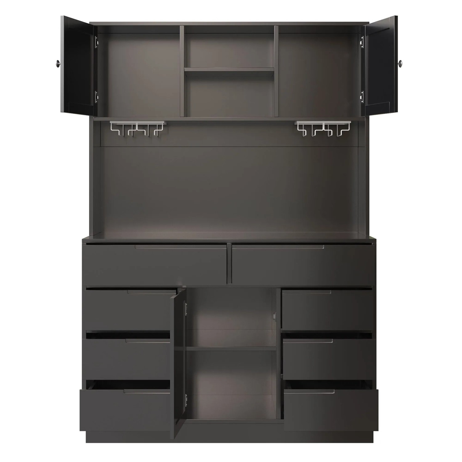 okwish Hochschrank mit Smart LED Licht 8 Schubladen Böden Wohnzimmer 120x40x183cm Schwarz