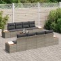 Graues 9-teiliges vidaXL Garten-Sofa-Set aus Poly Rattan mit Kissen und Tisch.