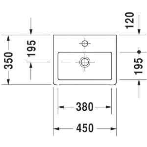 Draufsicht Duravit Handwaschbecken Vero, 45 cm, weiß, mit Maßen für Gästebad/WC.