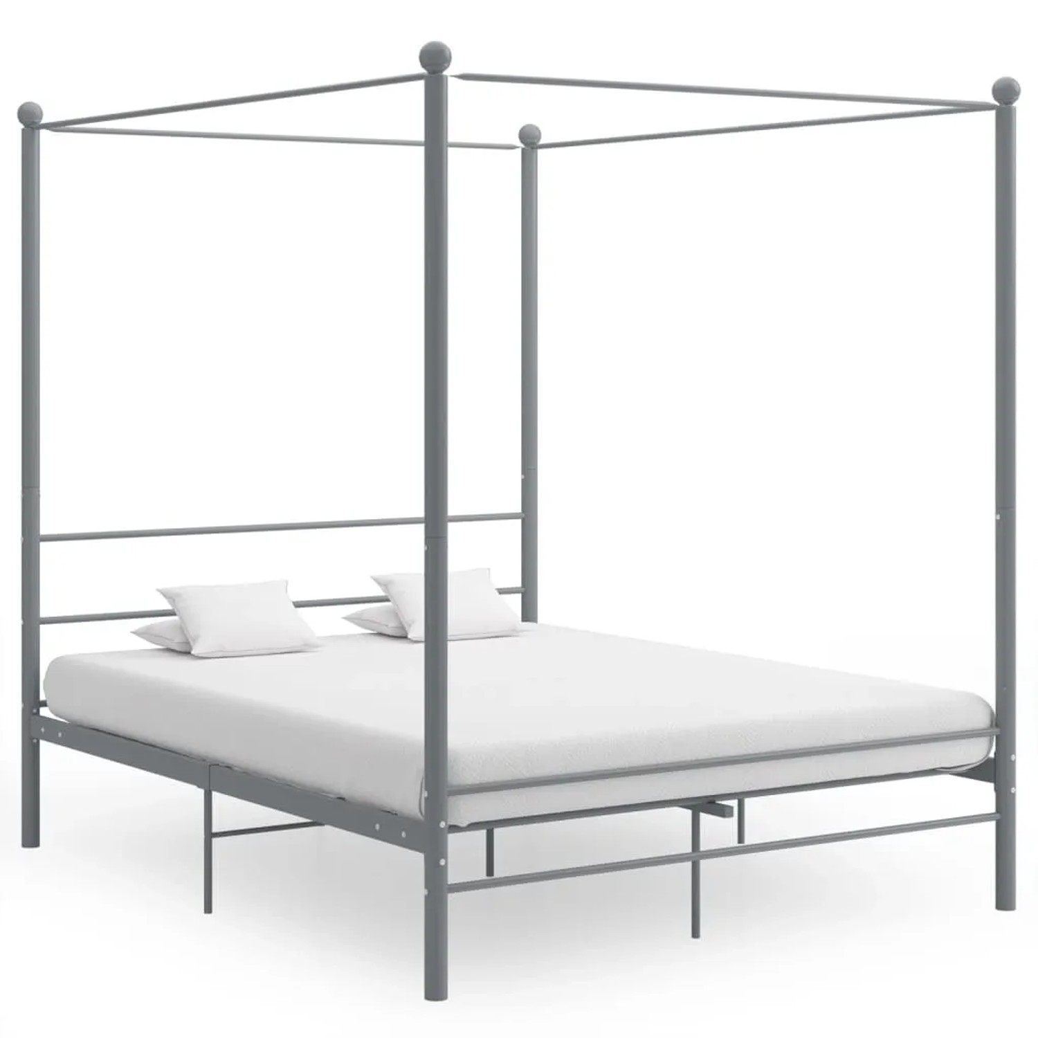 Graues vidaXL Himmelbett aus Metall, 160x200 cm. Bettgestell mit Lattenrost.