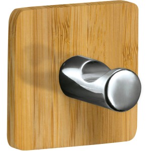 Kleine Wolke Klebehaken Timber Natur: Wandhaken aus Bambus mit silbernem Haken.