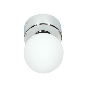 Moderne Bad-Wandleuchte EASYLIGHT mit Chrom-Fuß und weißem Glas-Schirm.