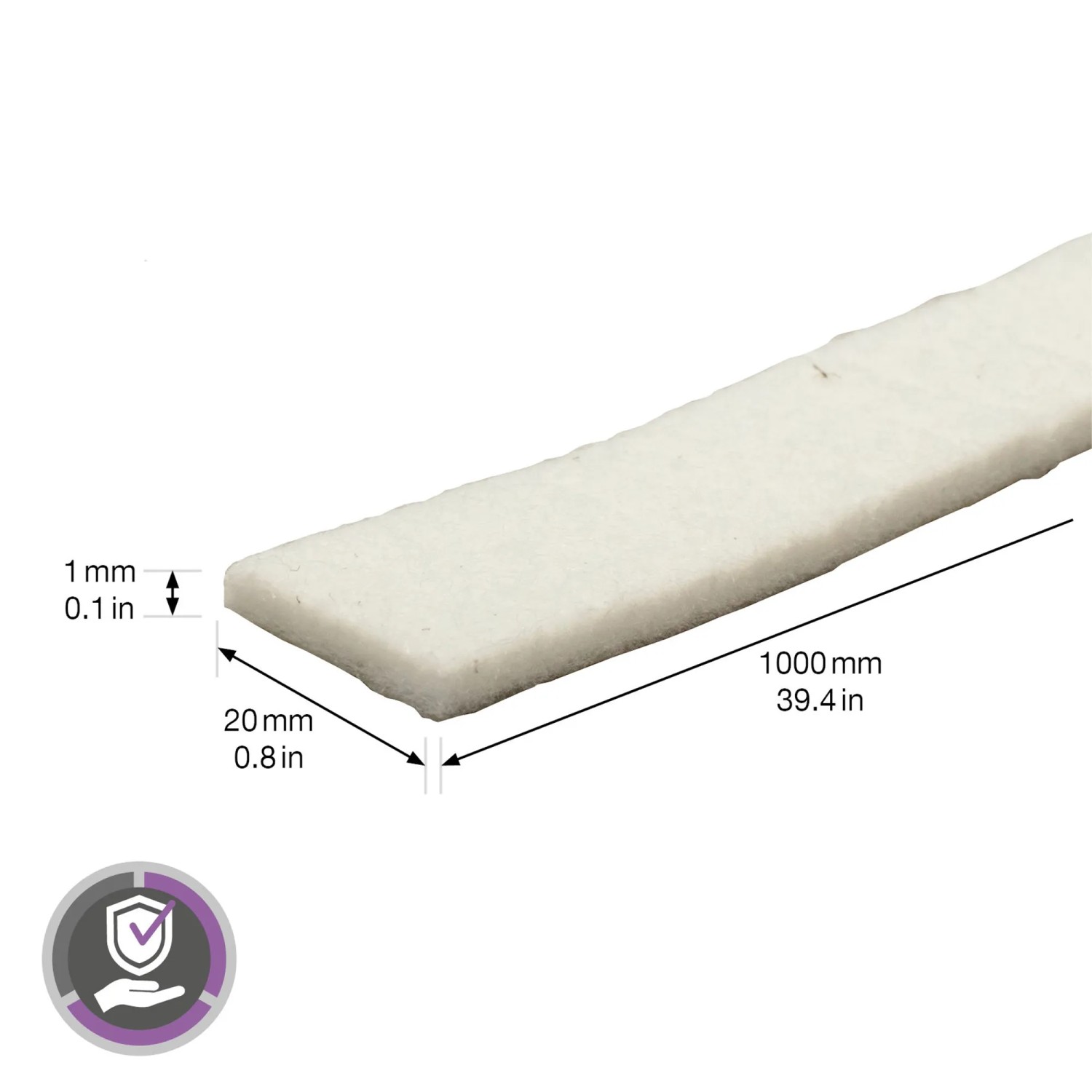 Weiße, selbstklebende Wagner Softfilzrolle, 1000x20x1mm. Ideal für Möbelgleiter & Oberflächenschutz.