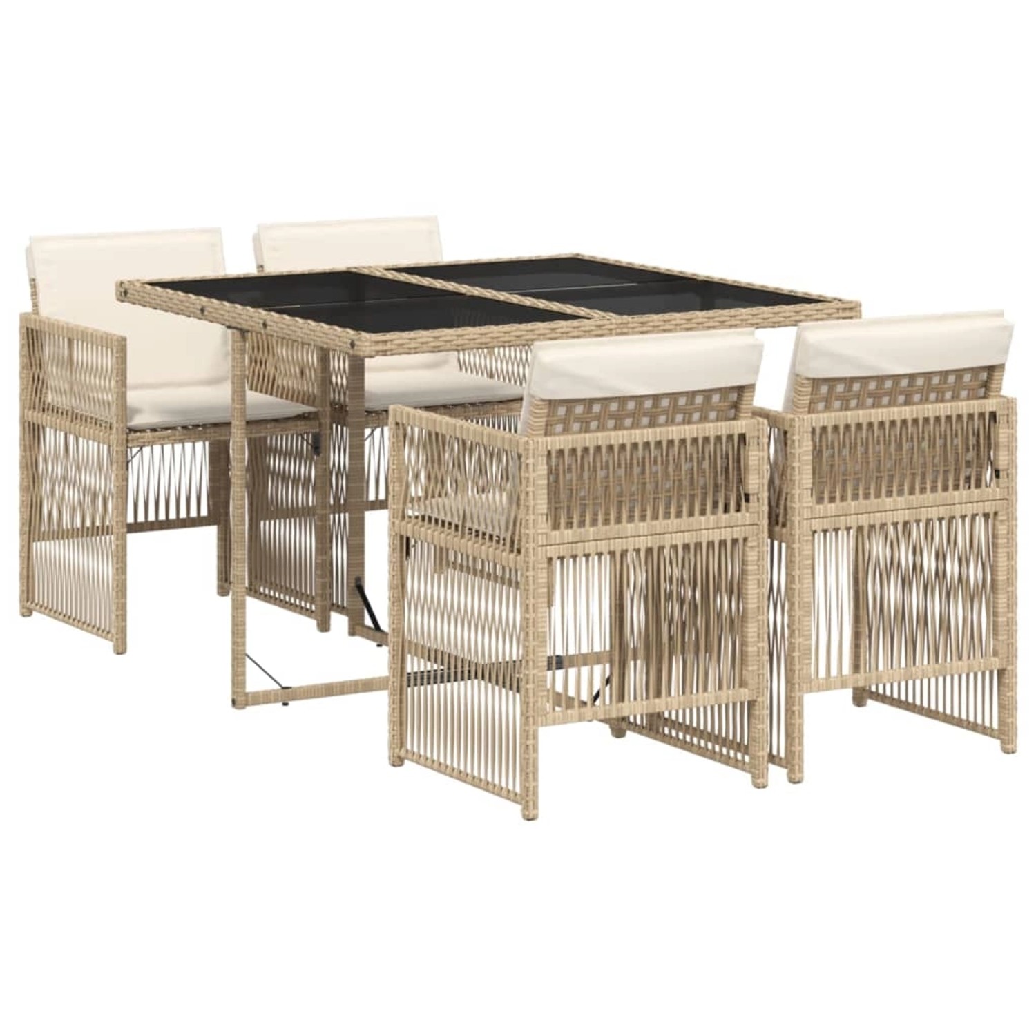 vidaXL 5-Tlg Garten-Essgruppe mit Kissen Beige Poly Rattan 3210898 günstig online kaufen