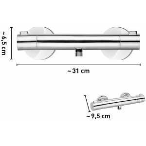 baliv Thermostat-Duscharmatur DU-5030 Chrom, Aufsicht und Seitenansicht mit Maßangaben.