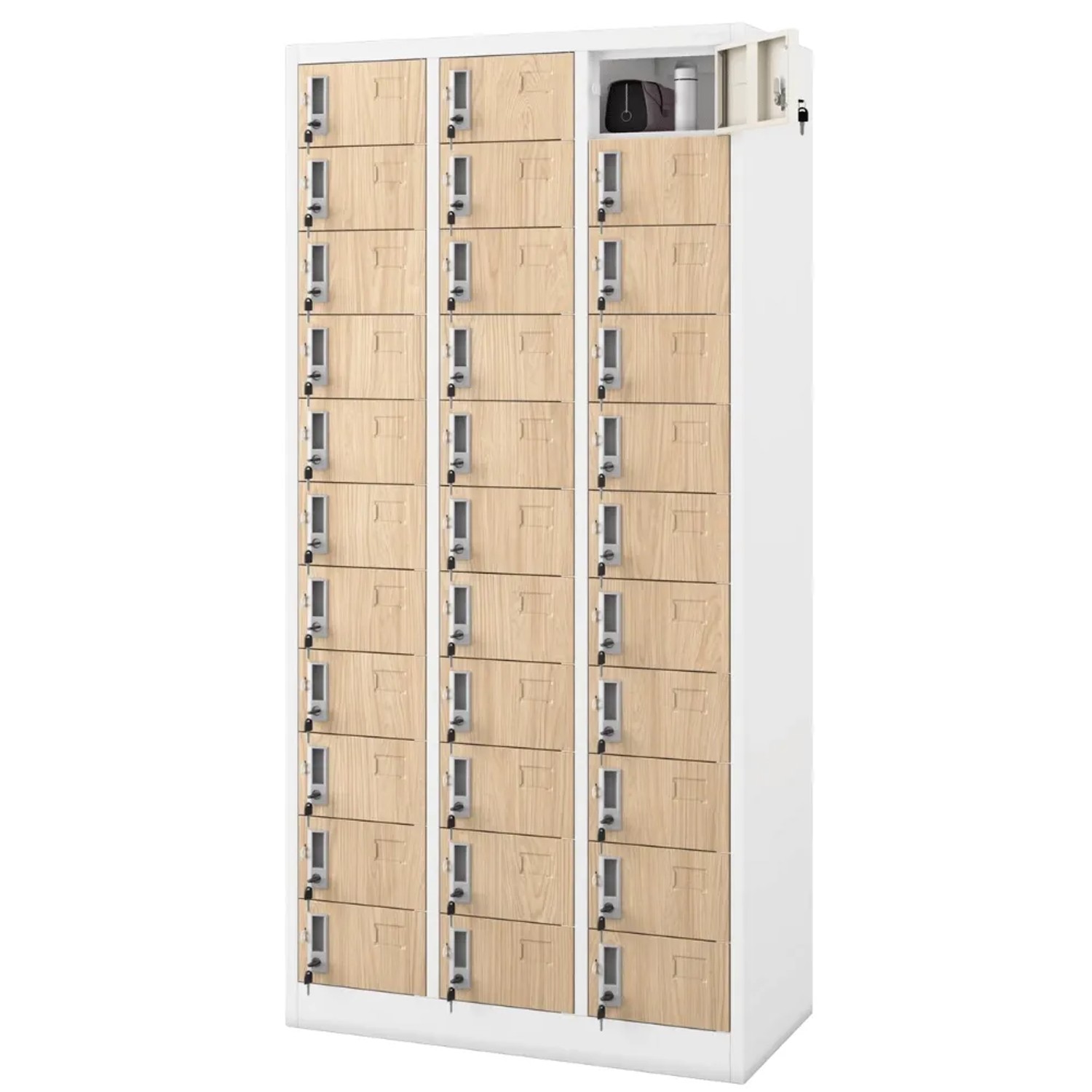 JAN NOWAK Schließfachschrank Spind OLIVER 33 Fächer 185 x 90 x 45 cm Weiß-Sonoma Eiche