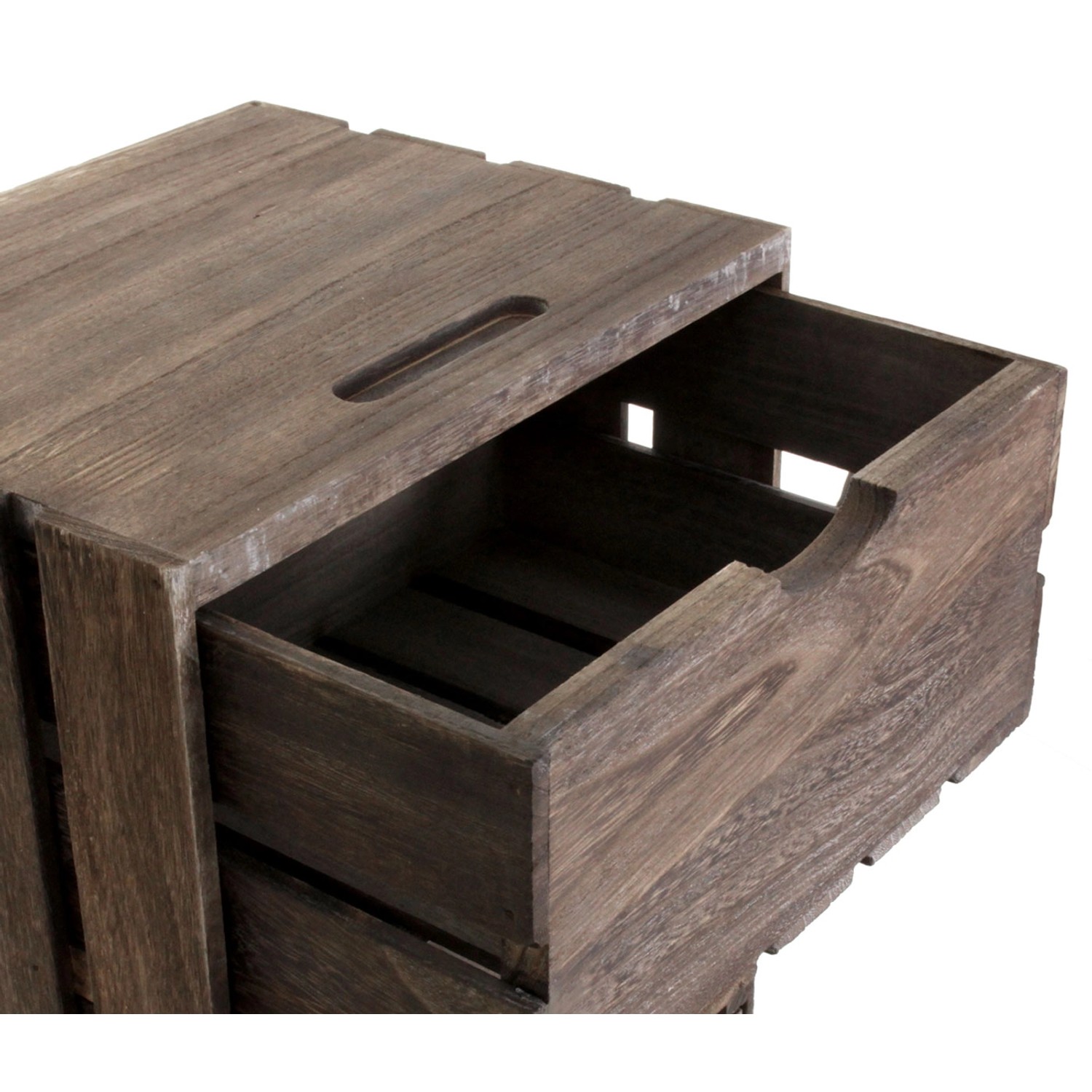 Braune MCW Kommode C62 mit 2 Schubladen aus Paulowniaholz im Shabby-Look.