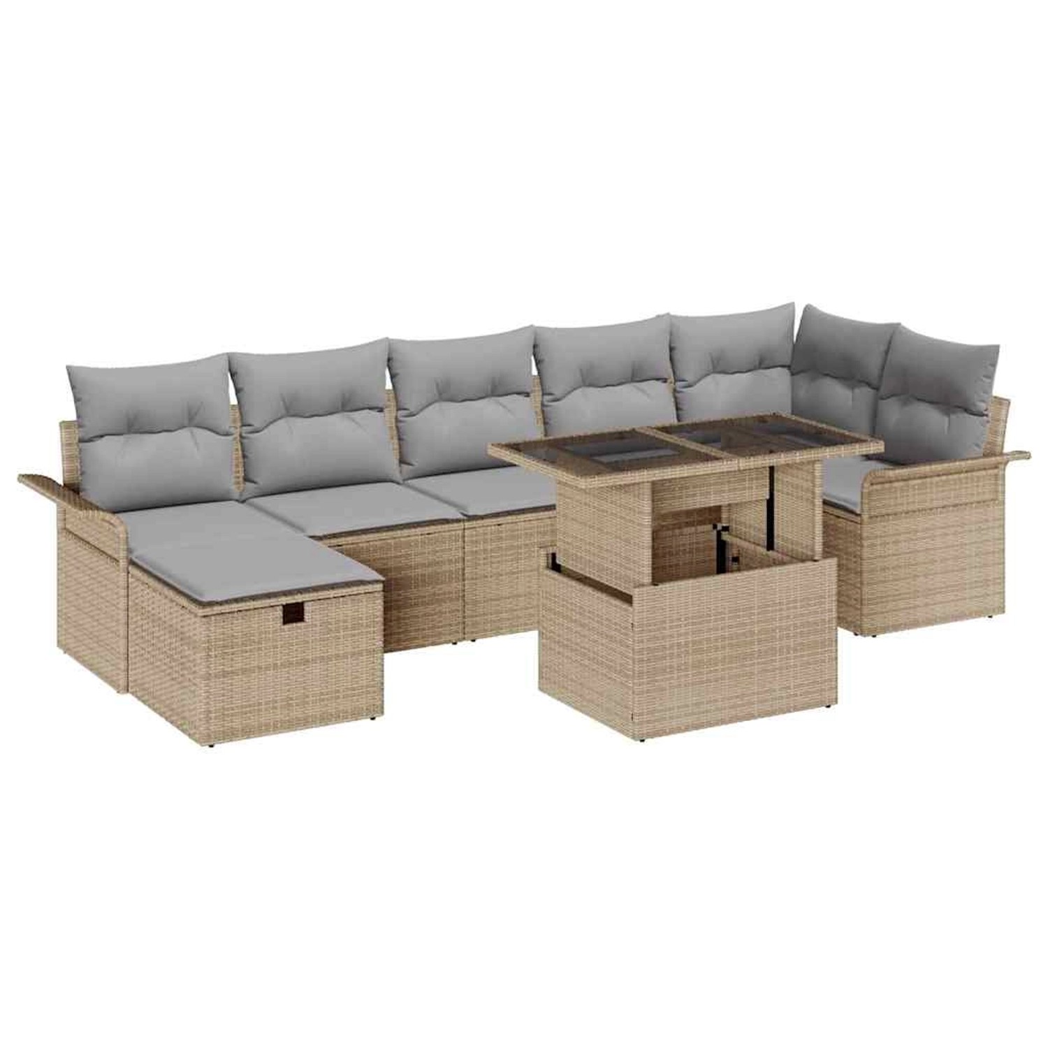 vidaXL Garten-Sofa-Set mit Kissen mit Speicher 8-Tlg Beige Poly Rattan 3359 günstig online kaufen