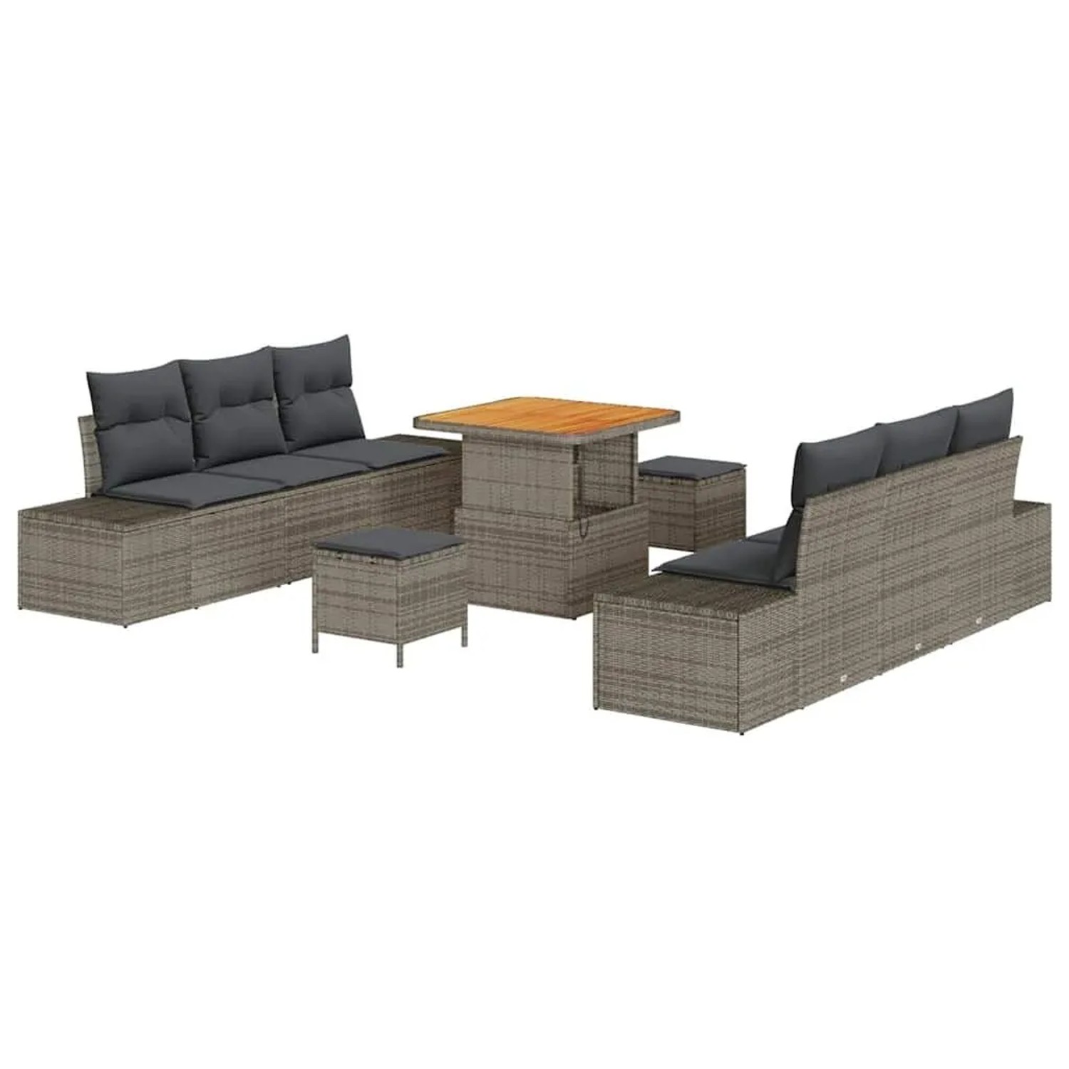 vidaXL Gartensofa-Set mit Kissen mit Speicher 9 Stk Grau Poly Rattan 3364688