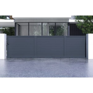 Graues Casanoov Schiebetor Eiger 6M aus Aluminium mit Motorisierung.