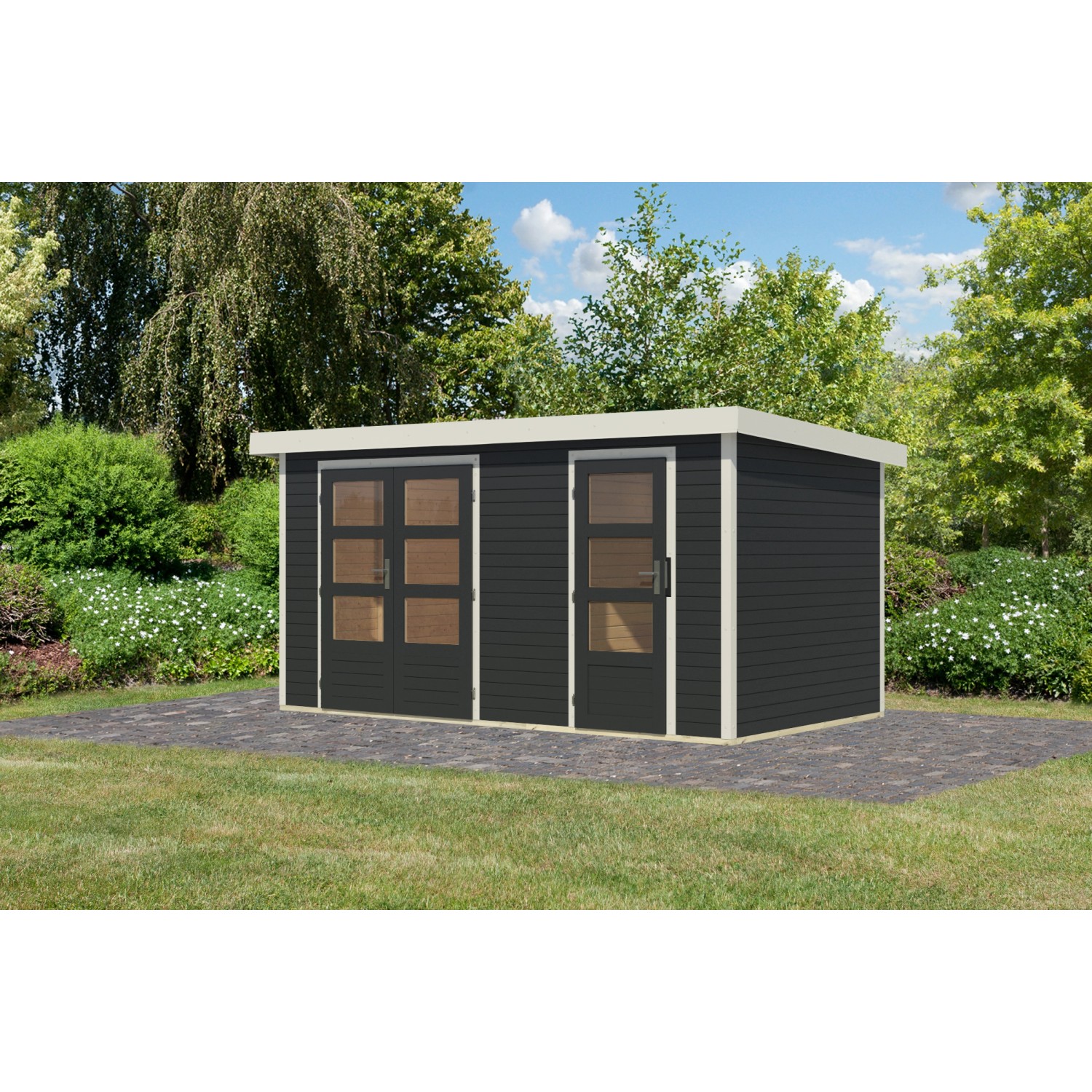 Karibu Gartenhaus Alfredo C Anthrazit/Weiß 209 x 400 x 213 cm günstig online kaufen