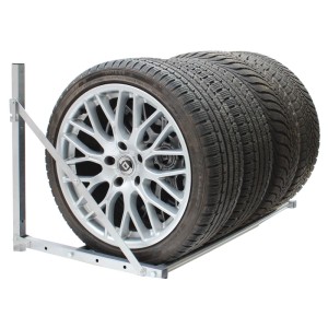 TRUTZHOLM Reifenwandhalterung mit 4 Reifen. Ausziehbar und klappbar, für Ordnung in der Garage.