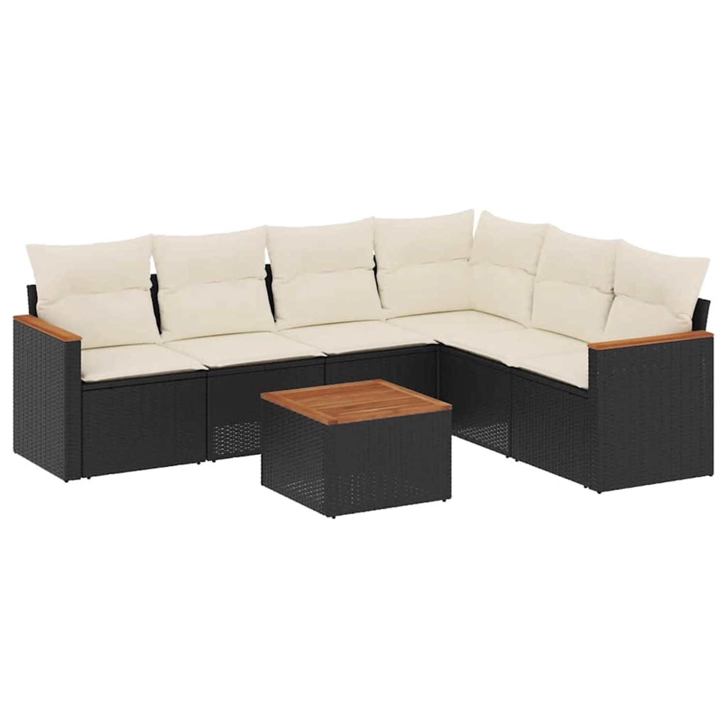 vidaXL 7-Tlg Garten-Sofagarnitur mit Kissen Schwarz Poly Rattan 3258409