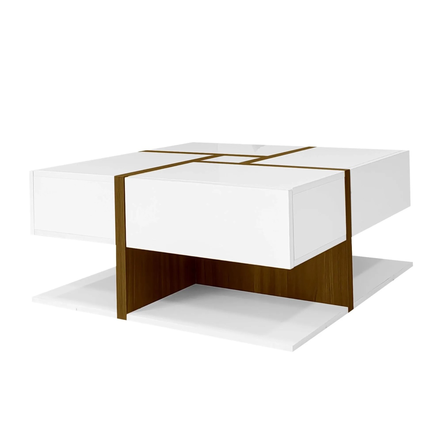 Okwish Couchtisch Mit 4 Schubladen Einzigartige Farbabstimmung Und Liniendesign 78 × 78 ×35 Cm Weiß