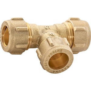 Messing Klemmring-T-Stück, 15 mm, für Sanitär- und Heizungsinstallationen.