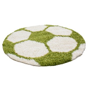 Grüner, runder Ayyildiz Kinderteppich Fun 6001 (Ø 120 cm) im Fußball-Design.
