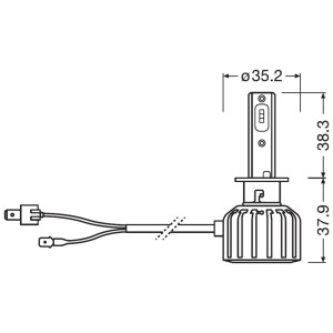 Technische Zeichnung Osram LED-Fahrzeuglampe H1 Night Breaker mit Maßen.