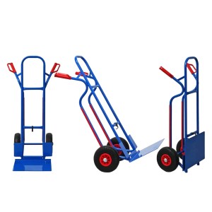 Blaue PROREGAL Sackkarre RAGNAR mit klappbarer XXL Schaufel, 250kg Tragkraft.