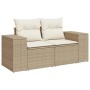 Beige vidaXL Garten-Sofagarnitur aus Rattan mit cremeweißen Kissen für Garten oder Terrasse.