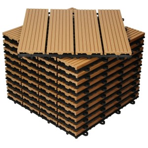 Stapel ECD Germany WPC Terrassenfliesen 30x30 cm, 55er Set in Teak Holzoptik für den Garten.
