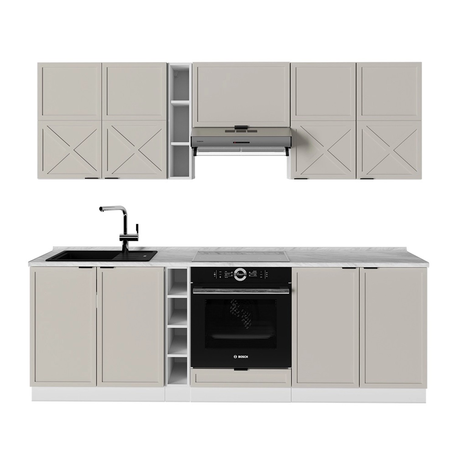 Vicco Fame-Line Küchenzeile GrauBeige/Weiß 235 cm ohne Arbeitsplatte günstig online kaufen