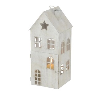 Weiße Boltze Laterne Kalana im Hausdesign, 21x12x10 cm, mit Stern-Ausschnitt.