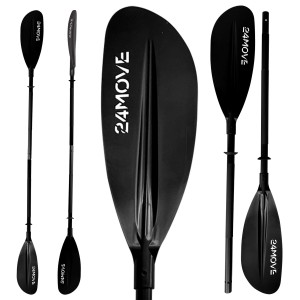 Schwarzes 24MOVE Doppelpaddel aus Aluminium, verstellbar für Stand-Up Paddling und Kajak.