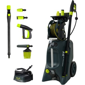 Ava Hochdruckreiniger Evolution P60 XL mit Zubehör, Schlauchtrommel und Rädern.