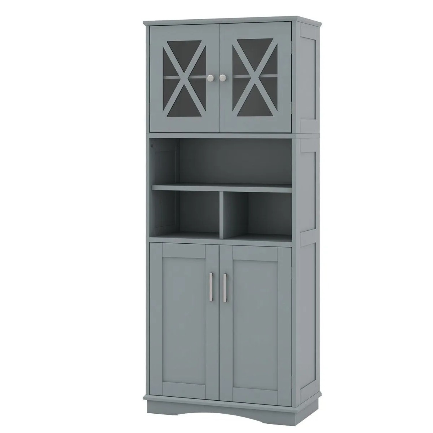 Costway Badezimmerschrank Badschrank Hochschrank Aufbewahrungsschrank Grau