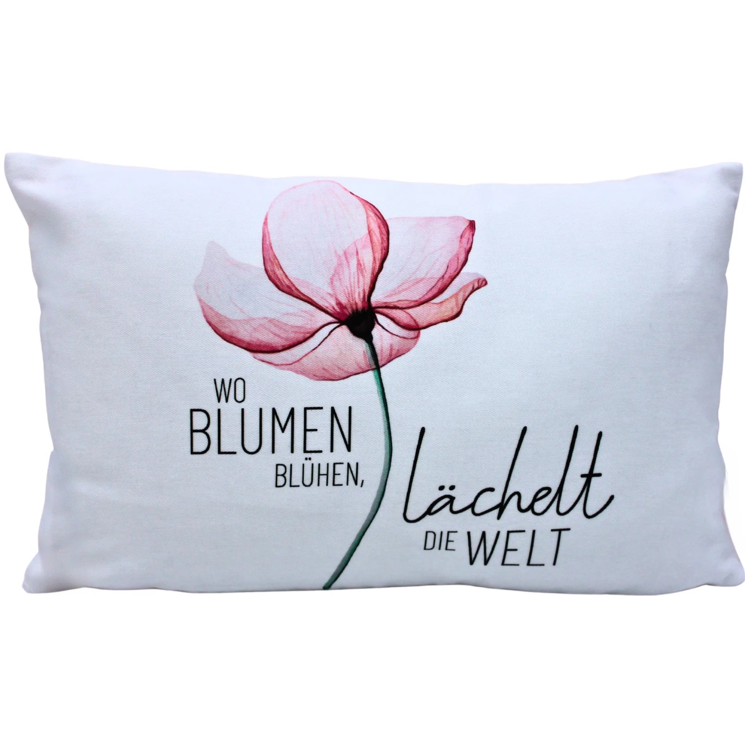 Dekohelden24 Zierkissen Kuschel Kissen mit Blüte Dekokissen Kopfkissen Wo Blumen Blühen Lächelt Die Welt L/B/H 40 x 13 x 23 cm