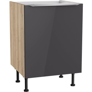 Optifit Spülenunterschrank Linus984, 60 cm, Anthrazit/Wildeiche, mit Tür und Edelstahlgriff.