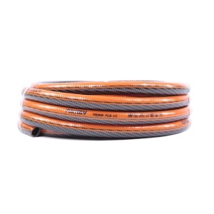 FUXTEC Premium Plus Gartenschlauch 1/2 Zoll, 30m, orange-grau, aufgerollt. Robust und knickfrei für Bewässerung.