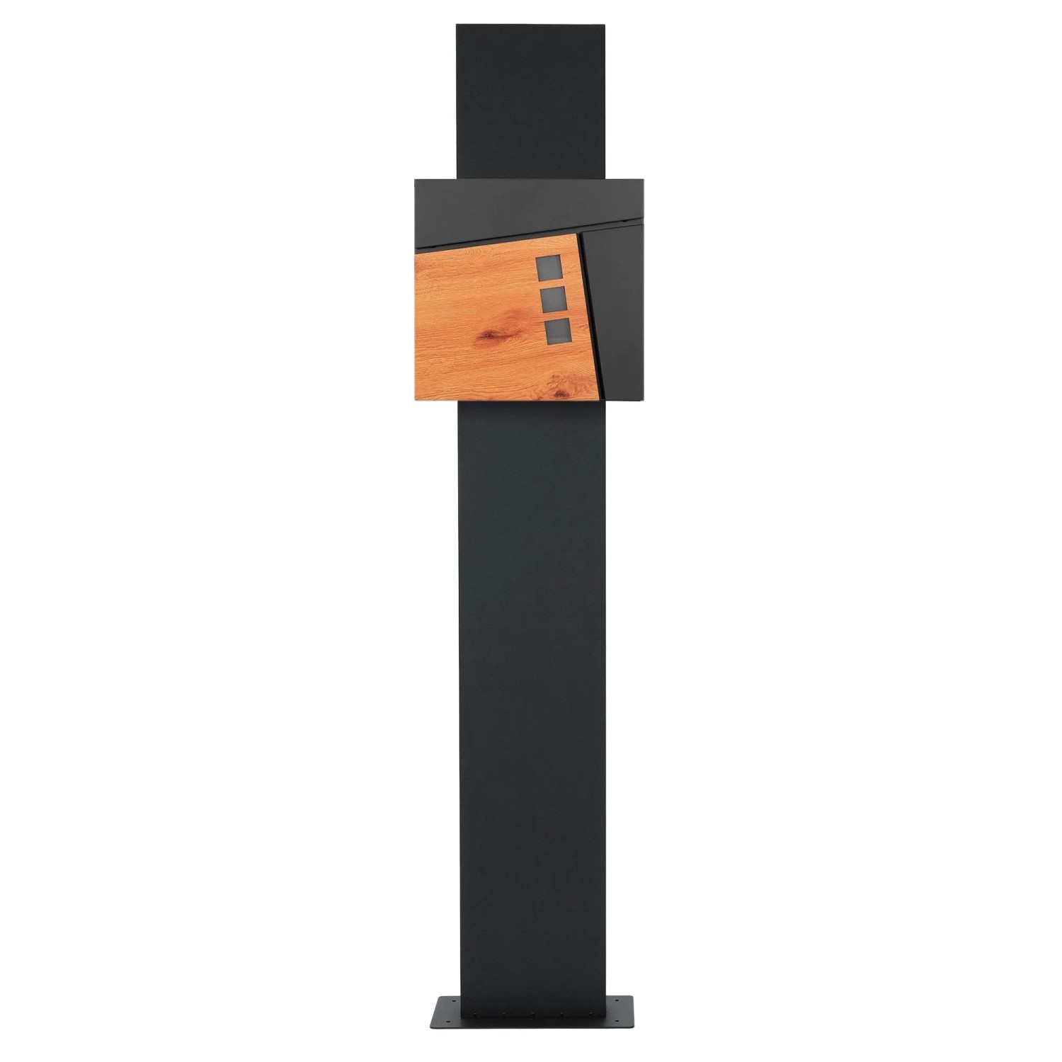 Moderner ML-Design Standbriefkasten mit Zeitungsfach in Anthrazit und Holzoptik, inklusive Pfosten.