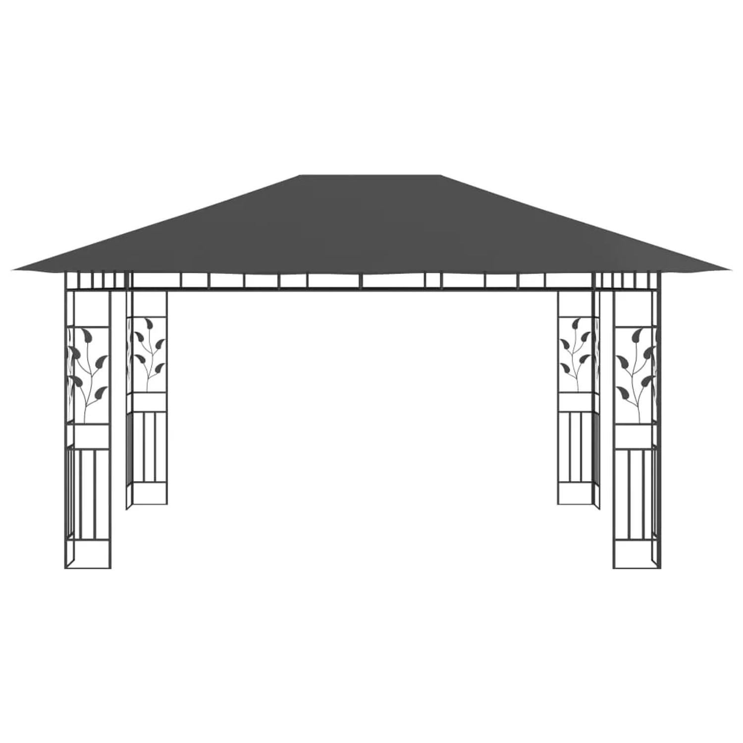 Anthrazit Pavillon 4x3m mit Moskitonetz und LED-Lichterkette für Garten & Terrasse.