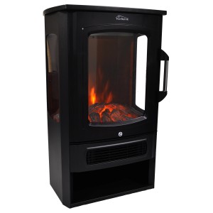 Schwarzer TroniTechnik Elektrokamin mit LED-Flammeneffekt und Heizfunktion (1/2 kW).