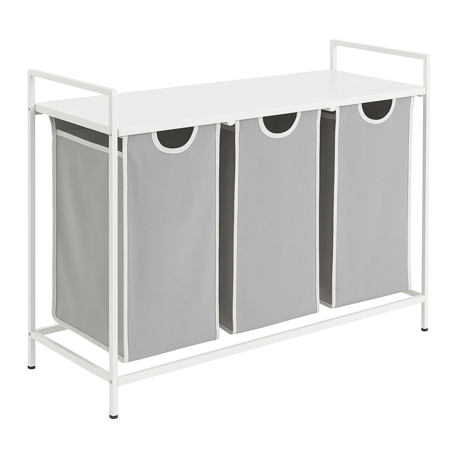 Relaxdays Wäschesammler Metall Weiß 3 Fächer Mit Ablage 72 x 92,5 x 33 cm