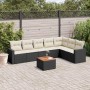 Schwarze 8-tlg. vidaXL Garten-Sofagarnitur aus Rattan mit cremefarbigen Kissen und Tisch.