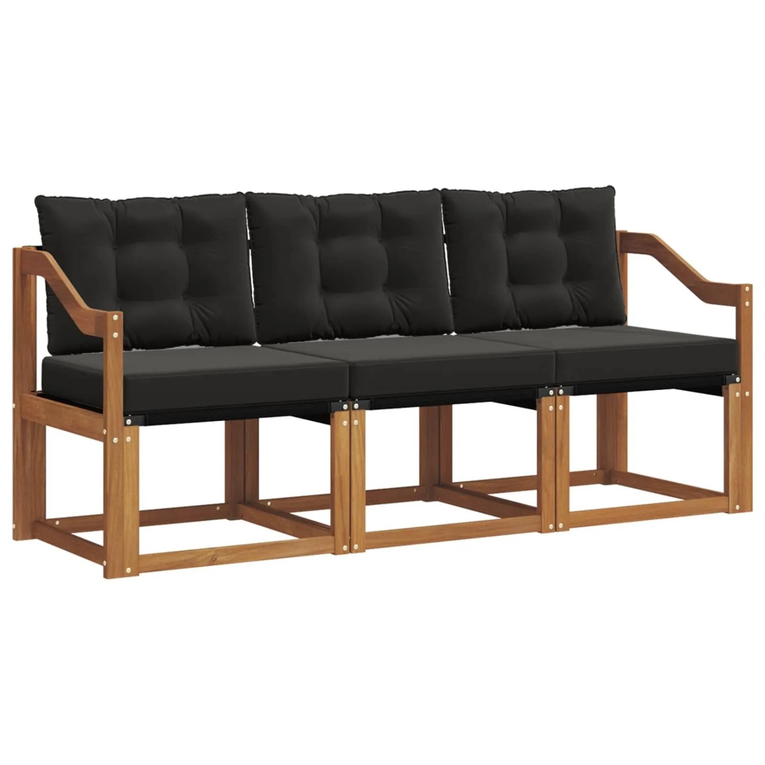 vidaXL Outdoor-Sofagarnitur mit Kissen 3-Tlg Natur und Schwarz 3368363