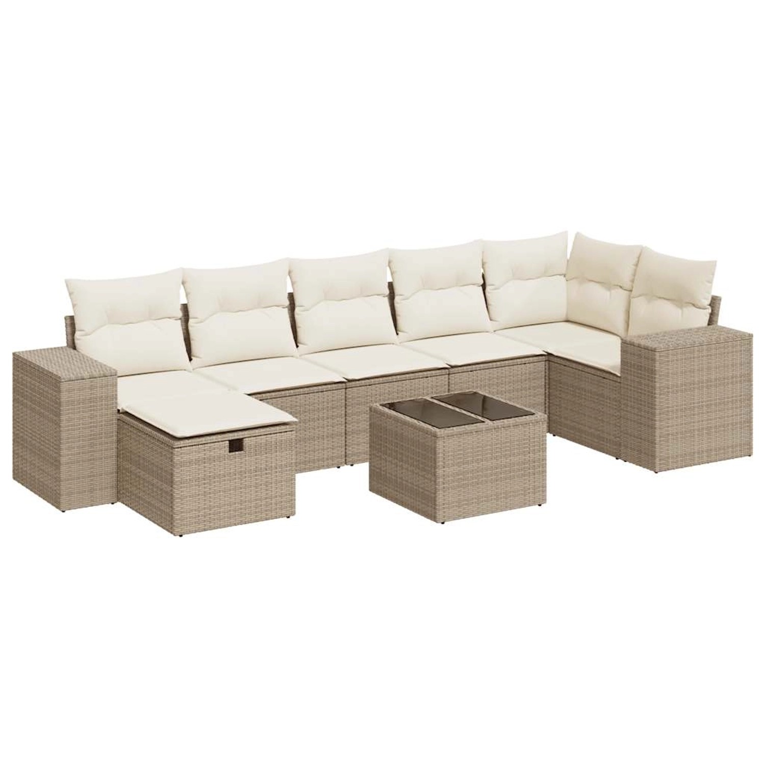 vidaXL 8-Tlg Garten-Sofagarnitur mit Kissen Beige Poly Rattan 3325714