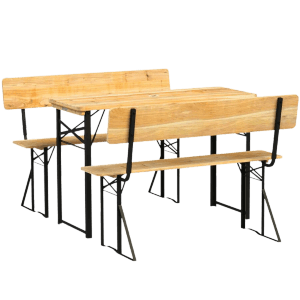 Holz Bierzeltgarnitur mit Lehne und Wandhalterung, klappbar, für 2-4 Personen.