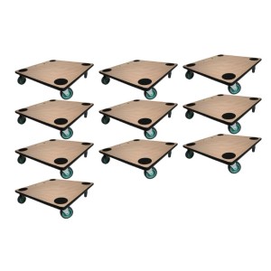 10er Set PROREGAL Transportroller mit Sperrholzplatte, 50x50cm, 150kg Traglast, Werkstattwagen.