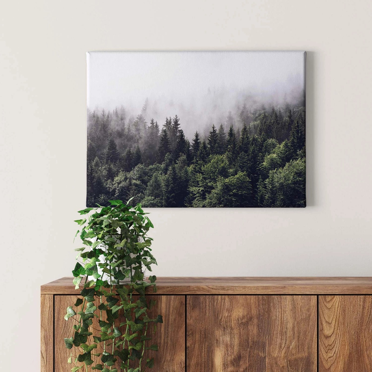 Bricoflor Bild Mit Wald In Nebel Tannenwald Bild Auf Leinwand Ideal Für Flur Und Schlafzimmer Landschaft Wandbild In Grü