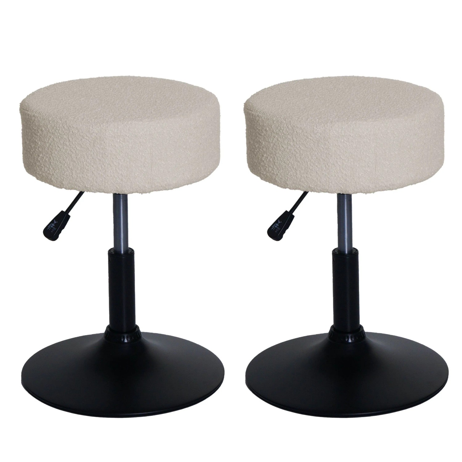 MCW 2er-Set Hocker C22 Höhenverstellbar Drehbar Ø 37cm Stoff Bouclé Creme-Weiß
